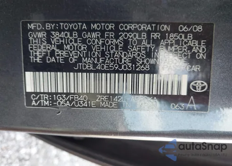 2009 Toyota Corolla z USA, uszkodzony, nr VIN JTDBL40E59J031268